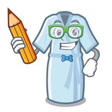 Öğrenci bornoz maskot masanın üzerine yerleştirilir