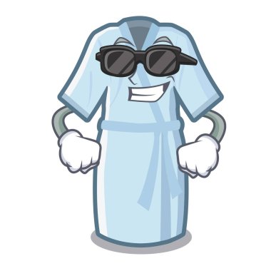 Süper serin bornoz maskot masanın üzerine yerleştirilir