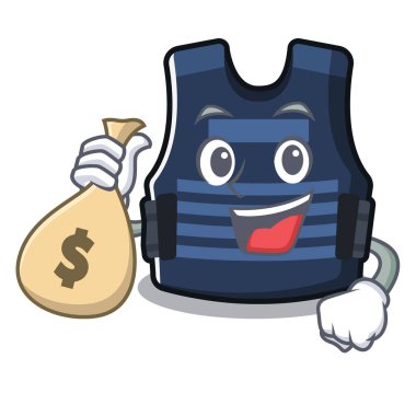 Para çantası bulletprof yelek maskot izole ile