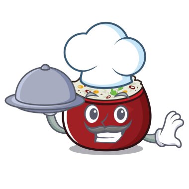 Yemek lor pirinç karikatür ile izole ile Şef