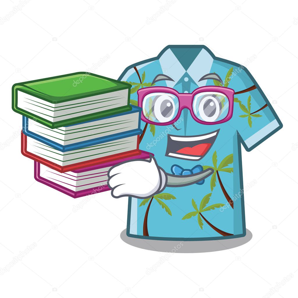 Student with book hawaiian cartoon shirts hanger behind door