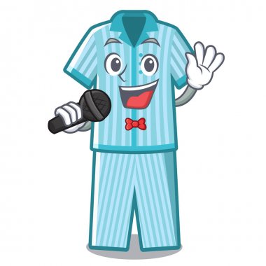 Çizgi film yatağına yerleştirilen şarkı söyleyen pijamalar