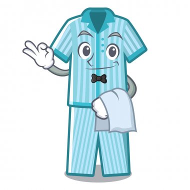 Bir karikatür yatakta yerleştirilen garson pijama