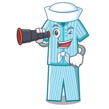 Bir karikatür yatakta yerleştirilen dürbün pijama ile Denizci