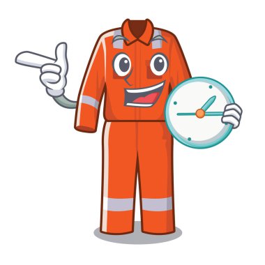 Maskotta izole edilmiş saat çalışma tulumları ile
