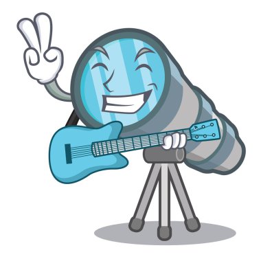 Karakter tablosunun üzerinde gitar minyatür teleskop ile