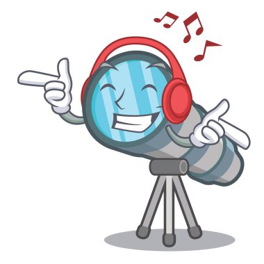 Karakter tablosunun üzerinde müzik minyatür teleskop dinleme