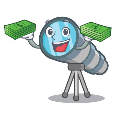 Karakter tablosunun üzerinde para çantası minyatür teleskop ile