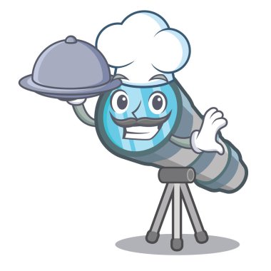 Karakter tablosunun üzerinde gıda minyatür teleskop ile Şef