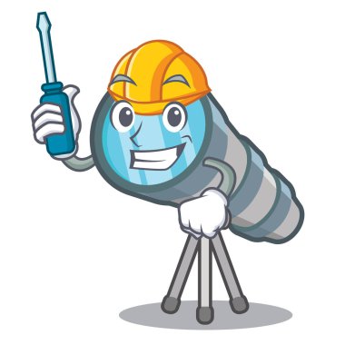 Bir karikatür sandalyede Otomotiv oyuncak teleskop