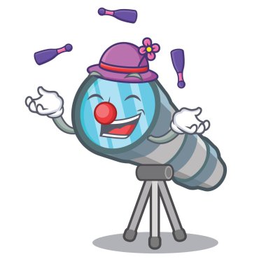 Bir karikatür sandalyede hokkabazlık oyuncak teleskop