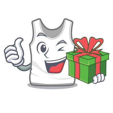 Bir karikatür dolaba katlanmış hediye undershirt ile