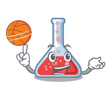 Maskot izole basketbol erlenmeyer şişesi ile