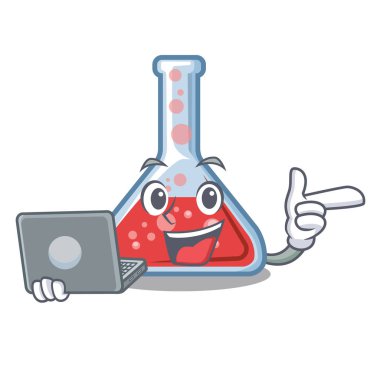 Maskot izole telefon erlenmeyer şişesi ile