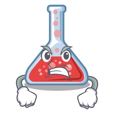 Ahşap karikatür masanın üstünde kızgın erlenmeyer şişesi