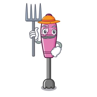 Mutfak masasında Çiftçi daldırma maskot blender