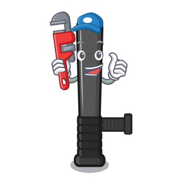 Bir karikatür sandalyede Tesisatçı polis cop