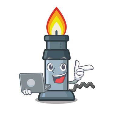 Karikatür ile izole dizüstü bunsen brülör ile