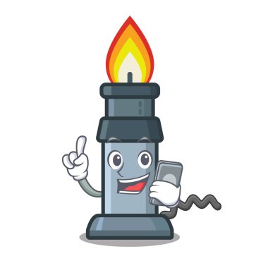 Karikatür ile izole telefon bunsen brülör ile