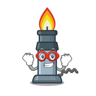 Maskot şeklinde süper kahraman bunsen brülör