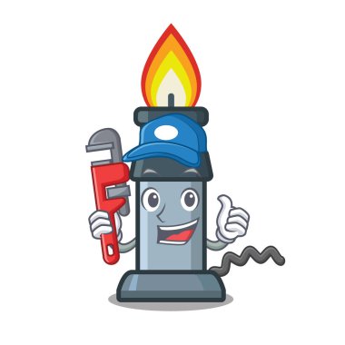 Ahşap karikatür tablo üzerinde Tesisatçı bunsen brülör