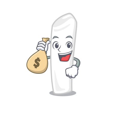 Maskot ile izole para çantası tebeşir ile