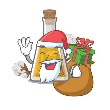 Karikatür masada hediye pamuk tohumu yağı ile Santa