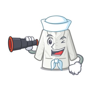 Maskot dolabında saklanan binoküler doktor paltolu denizci