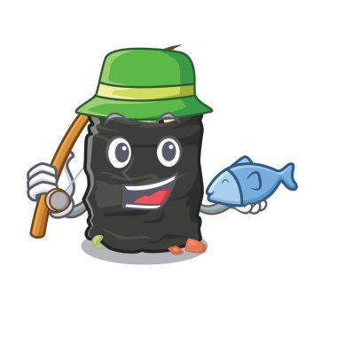 Tablonun yanında balıkçılık karikatür çöp torbası