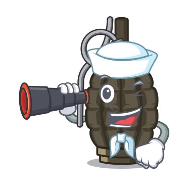 Binoküler karikatür el bombası ile Denizci çantada bir