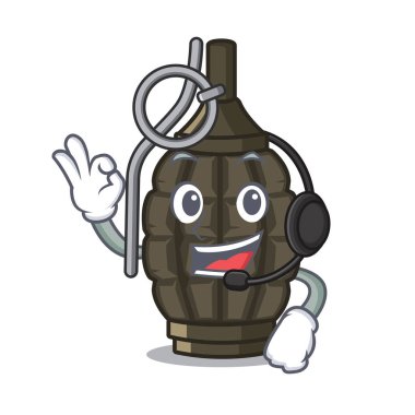 Ahşap karikatür masa üzerinde kulaklık bombası oyuncaklar ile