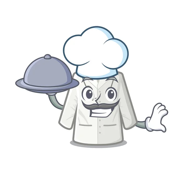 Chef com casaco de médico de alimentos armazenado no armário de mascote — Vetor de Stock