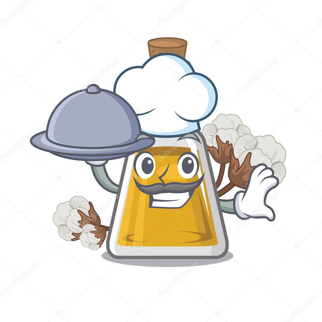 Chef with food cottonseed oil in the cartoon shape
