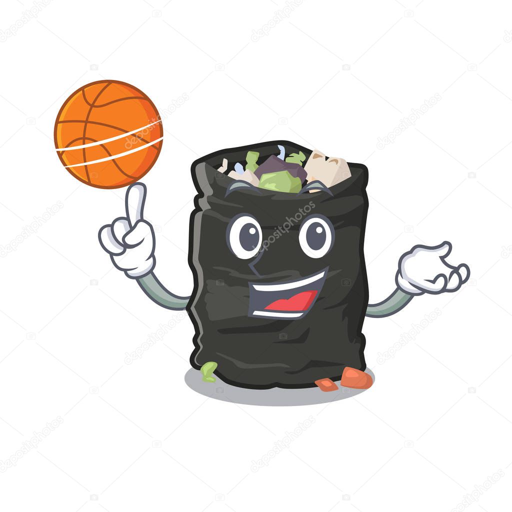 With basketball grabage bag isolated with the mascot