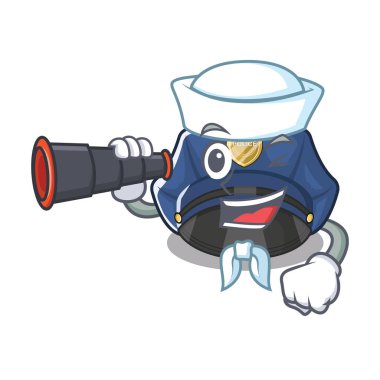 Karikatür dolapta dürbün polis şapkası ile Denizci