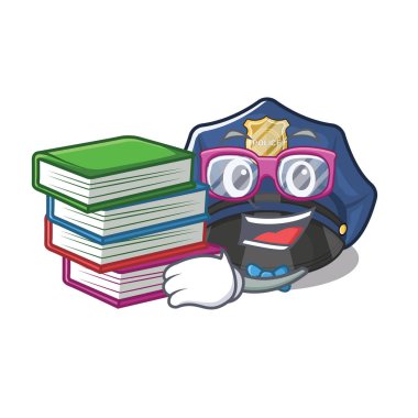 Bir karikatür çantası kitap polis şapkası ile Öğrenci
