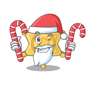 Karikatür masasında şeker yıldızı polis rozeti ile Santa