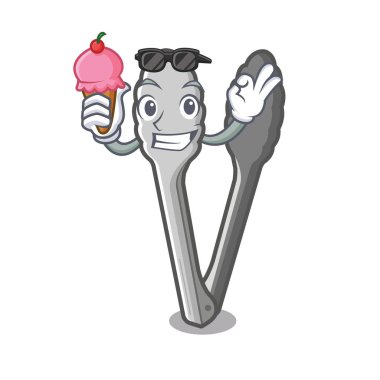 Bir karikatür şeklinde dondurma maşa ile