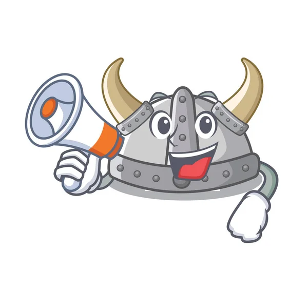 Met megafoon Viking helm geïsoleerd met het karakter — Stockvector