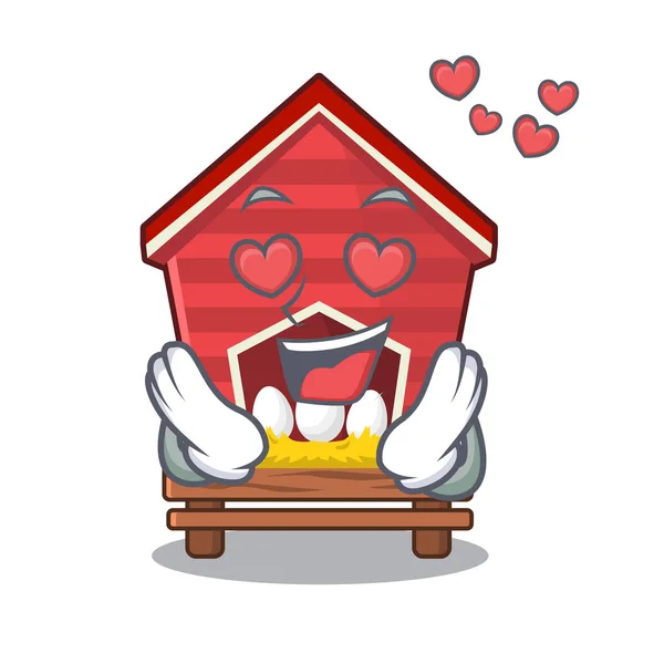 In love chicken coop in character house yards — Stock Vector