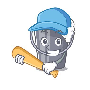 Maskot ile izole beyzbol sabunlu su oynamak