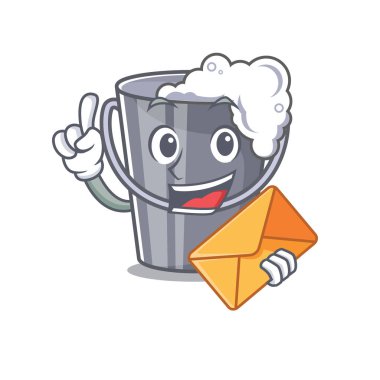 Bir karikatür kova zarf sabunlu su ile