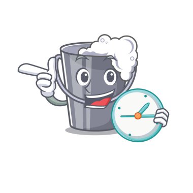 Bir karikatür kova saat sabunlu su ile