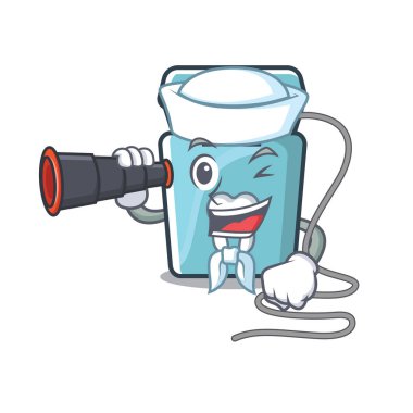 Bir maskot kutusunda binoküler diş ipi ile denizci