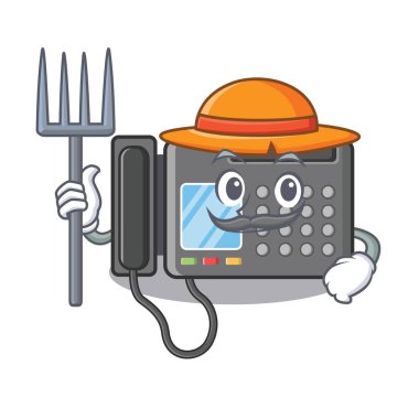 Çiftçi Faks makinesi maskot izole