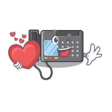 Karikatür masasının üstünde kalp Faks makinesi ile