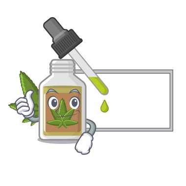 Karakter şişesi içinde tahta kenevir yağı ile thumbs up