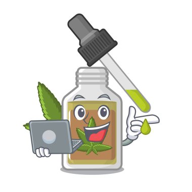 Karakter şişesinde laptop kenevir yağı ile