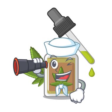 Binoküler kenevir yağı ile denizci karikatür ile izole