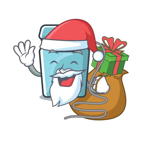 Santa con juguete de regalo hilo dental en una caricatura — Vector de stock